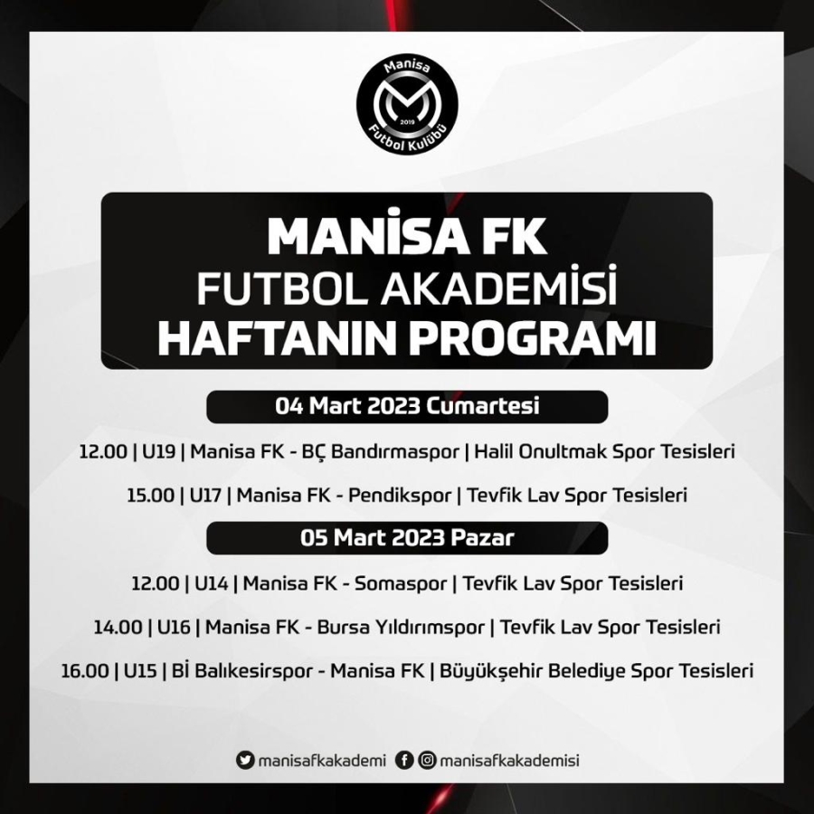 MANİSA FK ALT YAPI MAÇ PROGRAMI