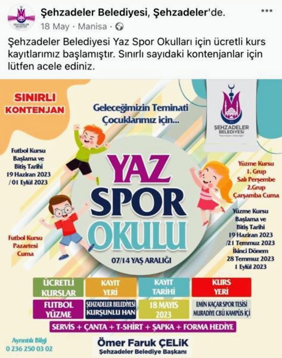 ŞEHZADELER BELEDİYESİ YAZ SPOR OKULLARI