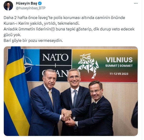 Hüseyin Baş’tan Erdoğan’a İsveç eleştirisi