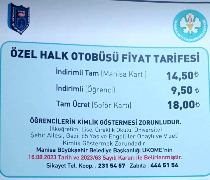 Manisa’da şehir içi ulaşıma zam... 